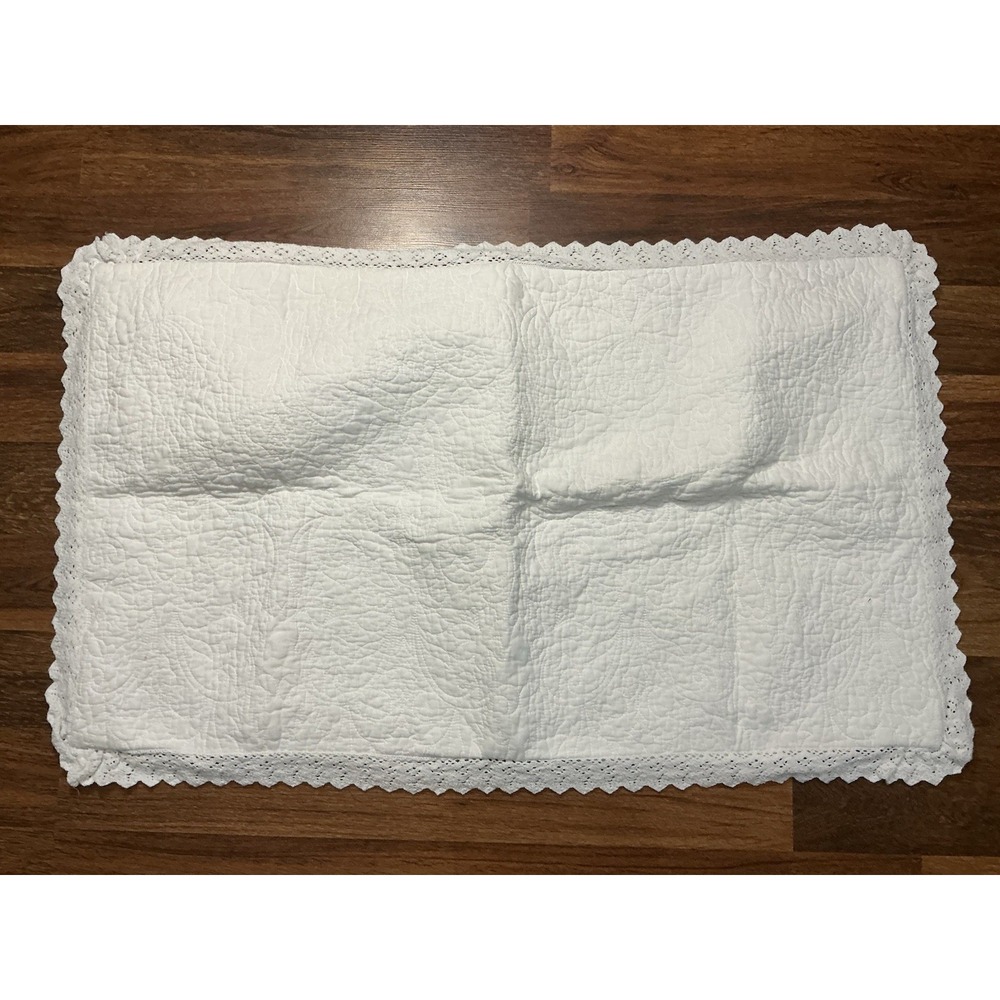 Single White LAURA ASHLEY Quilted KING Pillow Sham White Crocheted Lace